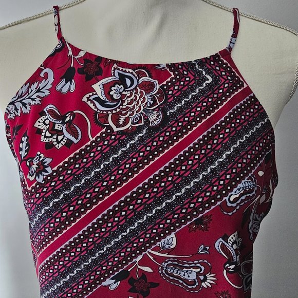 womens SOHO JEANS red NY & COMPANY floral TOP spaghetti straps TRIM size XS - Picture 2 of 7